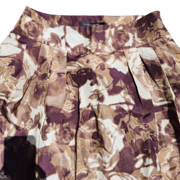 Zara Woman Size 10 (EUR 42) Floral Silk Skirt Pleated Fully Lined Brown/Cream - Picture 3 of 6